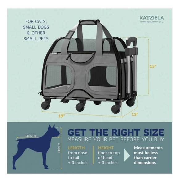 Katziela Luxury Rider Pro Pet Carrier  Double Telescopic Handle Grey - Picture 3 of 12